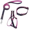 Small to Large Dog Harness Leash Collar Set with Pink Denim Pattern and Nylon Fabric