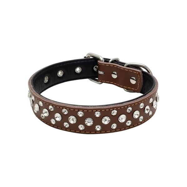 Small to Medium Dog Accessories Adjustable Brown Leather Rhinestone Dog Collar