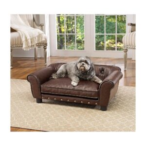 Small to Medium Dog Bed with Brown Polyester Fabric, Storage, and Lifted Legs