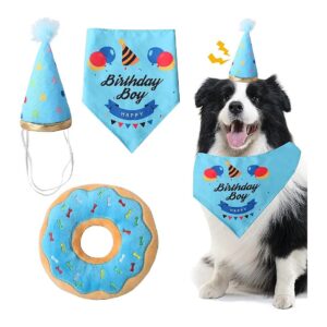 Small to Medium Dog Birthday Party Supplies Including Bandana, Hat, and Squeaker Toy