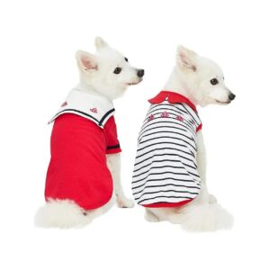 Small to Medium Dog T-Shirts, Sailor Suit Shirts, Comfy Cotton, 2 Pack, 14 Back Length