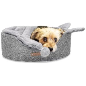 Small to Medium Size Pet Bed for Cats and Small Dogs with Bolster and Attached Blanket