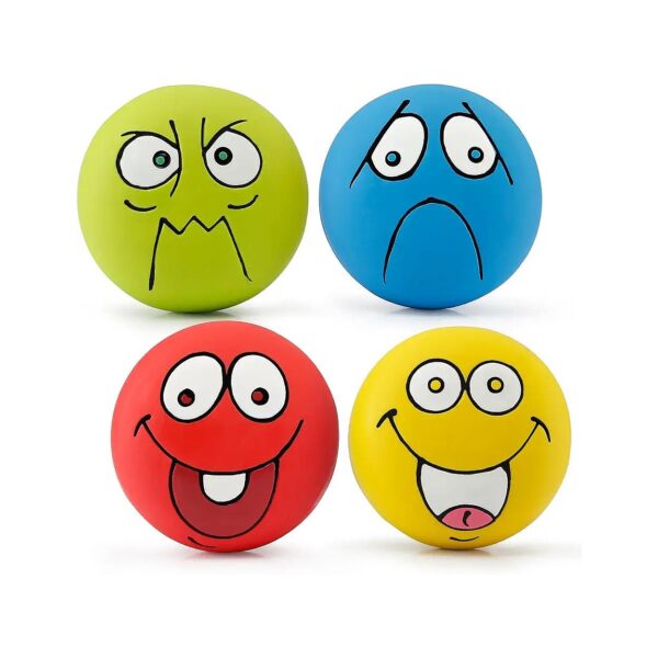 Smiley Face Latex Rubber Dog Balls with Soft Textured Coating for Small Medium Dogs