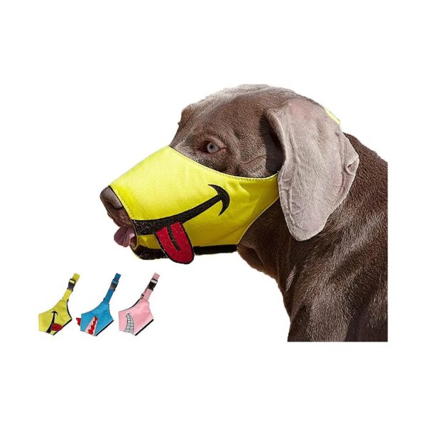 Smiley Face Yellow Nylon Dog Muzzle with Adjustable Strap for Medium and Large Dogs