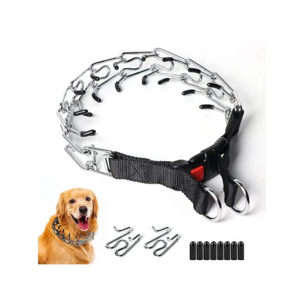 Smooth Stainless Steel Prong Collar with Rubber Caps for Training Medium to Large Dogs