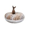 Snow Leopard Luxury Faux Fur Dog Bed with Extra Plush Fabric and Waterproof Pillow