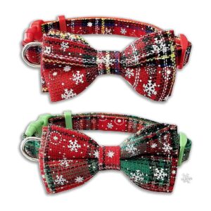 Snowflake Pattern Dog Collar with Removable Bow Tie for Small Medium Large Dogs and Cats