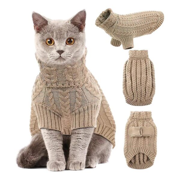 Soft Acrylic Warm Sweaters for Small Cats and Dogs with Classic Cable Knit Design