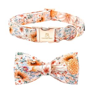 Soft Adjustable Cotton Floral Pet Collar with Bowtie for Small Dogs