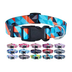 Soft Adjustable Dog Collars for Small Medium Large Dogs Geometric Blue Pattern