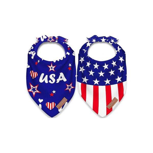 Soft American Flag Triangle Reversible Bandanas for Dogs and Cats - 2 Pack