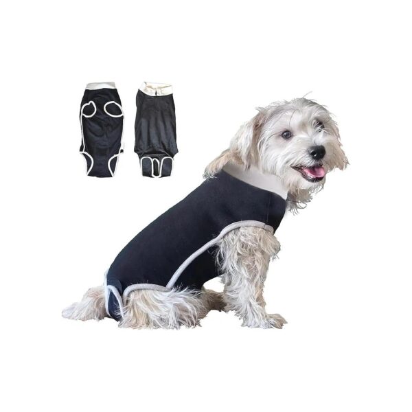 Soft Black Dog Recovery Suit for Dogs Spayed or Neutered with Ribbed Fabric Collar