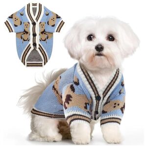 Soft Blue Bear Knitted Dog Sweater for Small Medium Dogs Comfortable and Warm