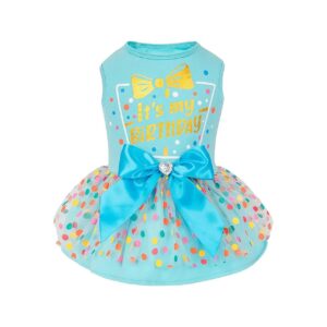 Soft Breathing Blue Birthday Dog Dress for Small Medium Dogs with Easy Pullover Design