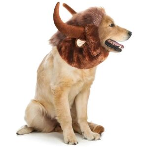 Soft Brown Large Dog Ox Horn Wig Hat for Halloween and Christmas