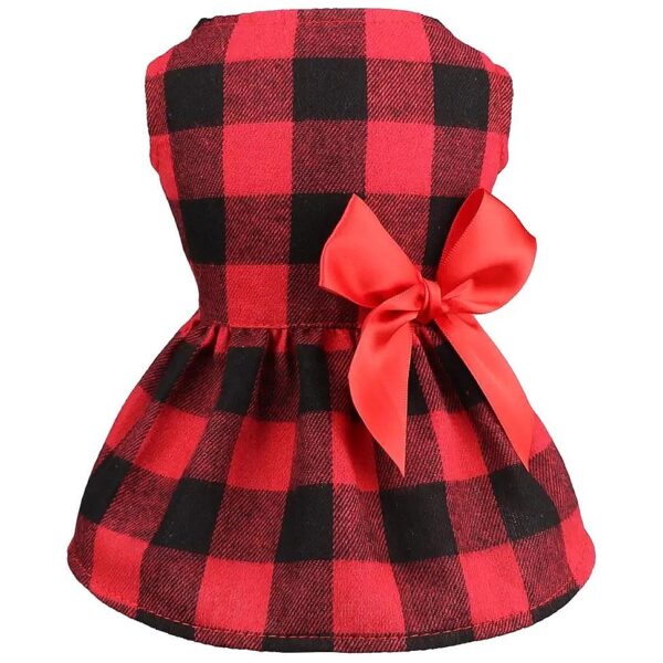 Soft Buffalo Plaid Dog Dress for Small Dogs with Cute Bowtie Christmas Outfit