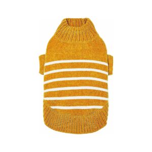 Soft Chenille Dog Sweater for Small to Medium Breeds Back Length 14 Striped Mustard