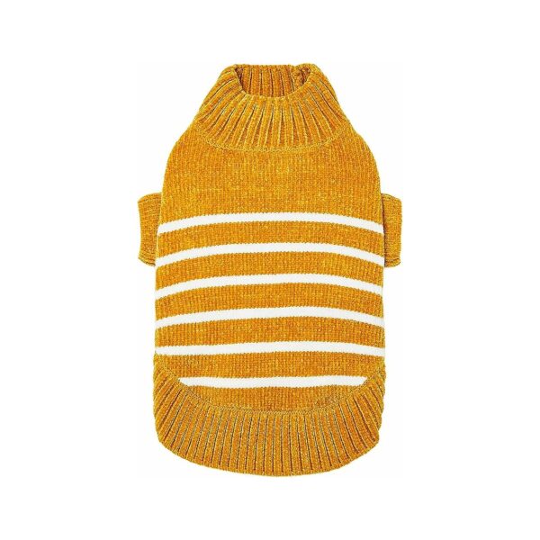 Soft Chenille Dog Sweater for Small to Medium Breeds Back Length 14 Striped Mustard