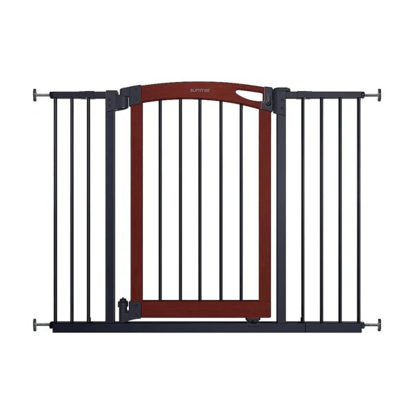 Soft-Close Cherry Wood Baby Gate with Metal Frame for Doorways and Stairways