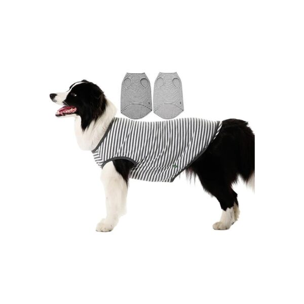 Soft Combed Cotton Dog Tee Shirts for Boy Girl Dogs - Grey White Striped XL