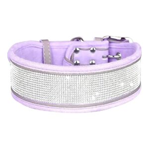 Soft Comfortable Stylish Diamond Crystal Dog Collar in Purple for Small to Large Pets