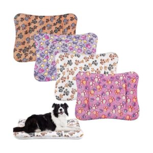 Soft Coral Velvet Small Animal Bed Mats 4-Pack with Cute Paw Prints for Small Pets