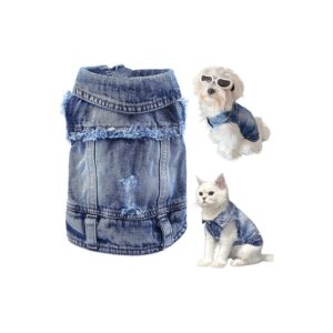 Soft Cotton Blue Denim Dog Jacket for Small Dogs and Cats XS