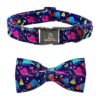 Soft Cotton Blue Dog Collar with Adjustable Bowtie for Small to Large Dogs