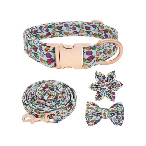 Soft Cotton Dog Collar and Leash Set with 2 Bow Ties for Small Medium Large Breed Dogs