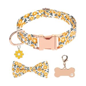 Soft Cotton Dog Collar with Flower Pattern and Adjustable Metal Buckle for Small Dogs