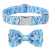 Soft Cotton Dog Collars with Detachable Bow Tie for Small to Large Breeds Blue Unicorn