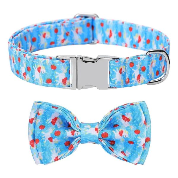 Soft Cotton Dog Collars with Detachable Bow Tie for Small to Large Breeds Blue Unicorn