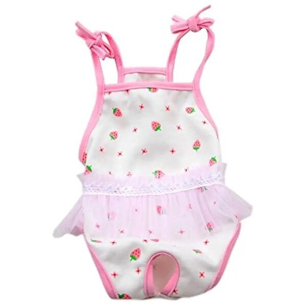 Soft Cotton Dog Diaper with Suspender for Female Dogs, Pink Strawberry Print, XL Size