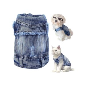 Soft Cotton Dog Jean Jacket XXL Fitting LAPEL Collar Small Medium Dog Coat Cat Shirt