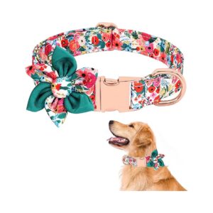 Soft Cotton Floral Pattern Dog Collar with Metal Buckle for Small Medium Large Breeds