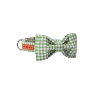 Soft Cotton Green White Grid Bowtie Dog Collar Adjustable Small Medium Pets Puppies Cats