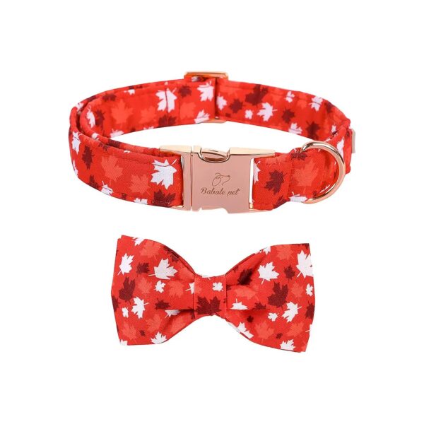 Soft Cotton Maple Leaf Red Dog Collar with Adjustable Buckle for Medium Large Dogs