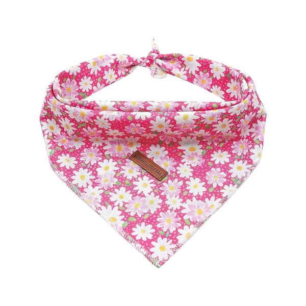 Soft Cotton Pink Floral Dog Bandana for Small Medium Large Dogs with Adjustable Strap