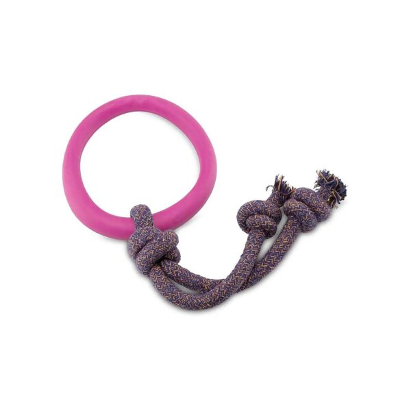 Soft Cotton Rope and Natural Rubber Hoop Dog Toy for All Types of Play, Pink, Large