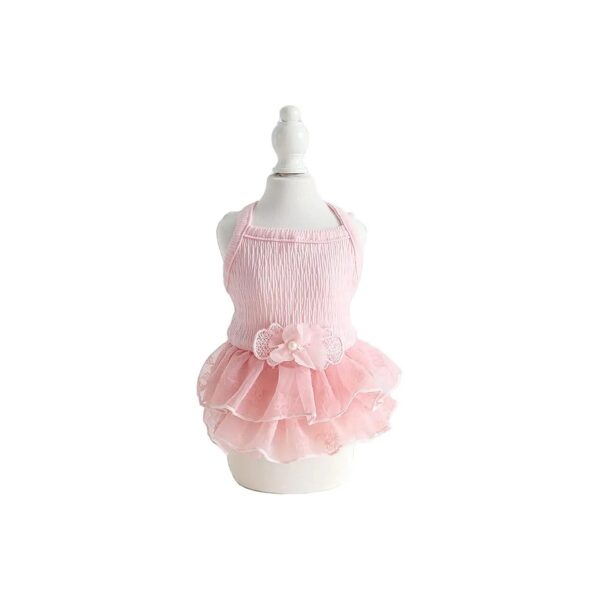 Soft Cotton Round Neck Pink Dress with Bowknit for Small Dog Teddy and Yorkshire Terriers