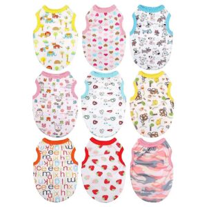 Soft Cotton Small Dog Clothes, 9-Piece Sets with Cute Prints for Pets