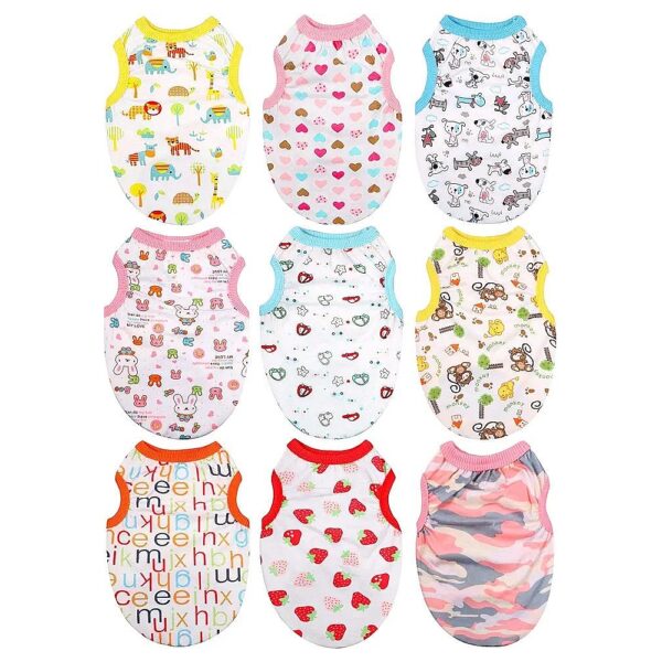 Soft Cotton Small Dog Clothes, 9-Piece Sets with Cute Prints for Pets