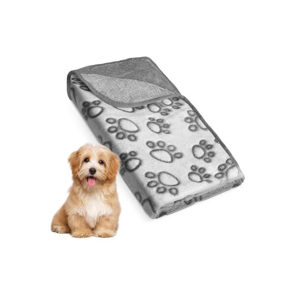 Soft Cozy Pet Blanket with Lovely Paw Prints 32x24 Inch Grey for Sofa Bed and Floor