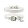 Soft Croc Leather White Dog Collars with Rhinestone Hearts and Buckles