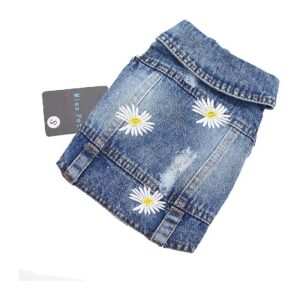 Soft Denim Dog Jacket with Daisy Decor and Retro Jeans Style for Chihuahua Puppy Clothing