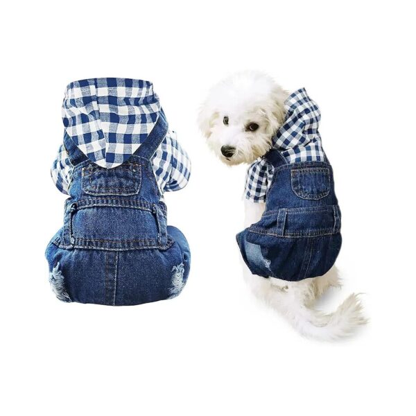 Soft Denim Dog Jeans Striped Jumpsuit Overall Hoodie Coat for Medium Breeds Pet Clothing