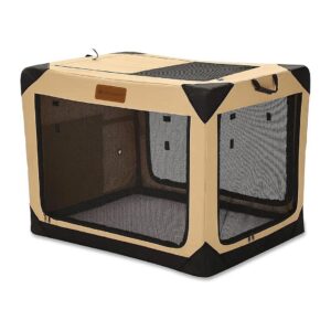 Soft Dog Crate for Large Dogs with 4-Door Foldable Travel Kennel and Durable Mesh Windows