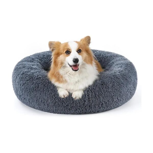 Soft Donut Calming Dog Bed for Small Medium Dogs, Machine Washable Fluffy Pet Bed