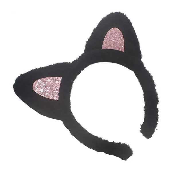 Soft Fabric Cat Ears Band With Aqua Sequin Filled Pink Glitter Ears Fancy Dress Accessory