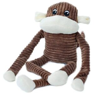 Soft Fabric Crinkle Plush Monkey Dog Toy with Squeaker and Stuffing Brown Large Breed Toy